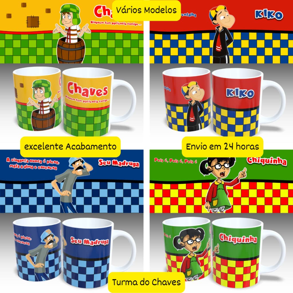 Caneca Turma do Chaves! Kiko, Chiquinha, Seu Madruga! Vários Modelos! Envio em 24 horas!