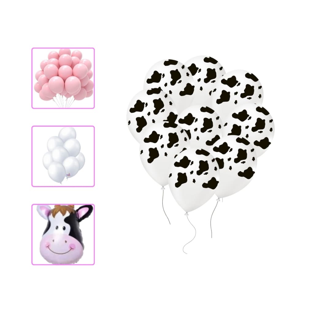 25 Balões Mancha de Vaca +10 Balões Liso Rosa+ 10 Balões Branco+ 5 Balões Metalizados  Aniversario