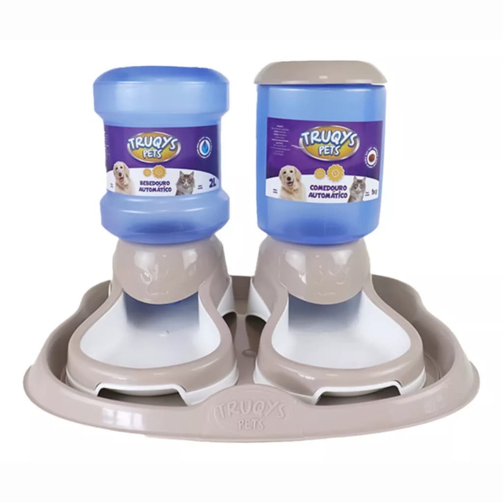 Kit Comedouro e Bebedouro Truqys Pet Automático com Bandeja Nude