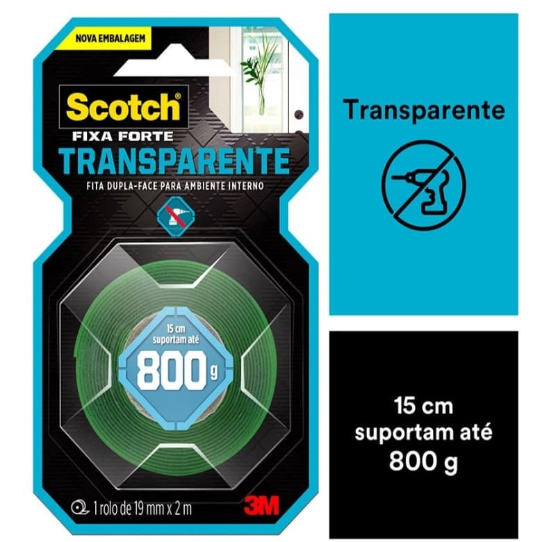 Fita dupla face fixa forte transparente 19mmx2m - 3M