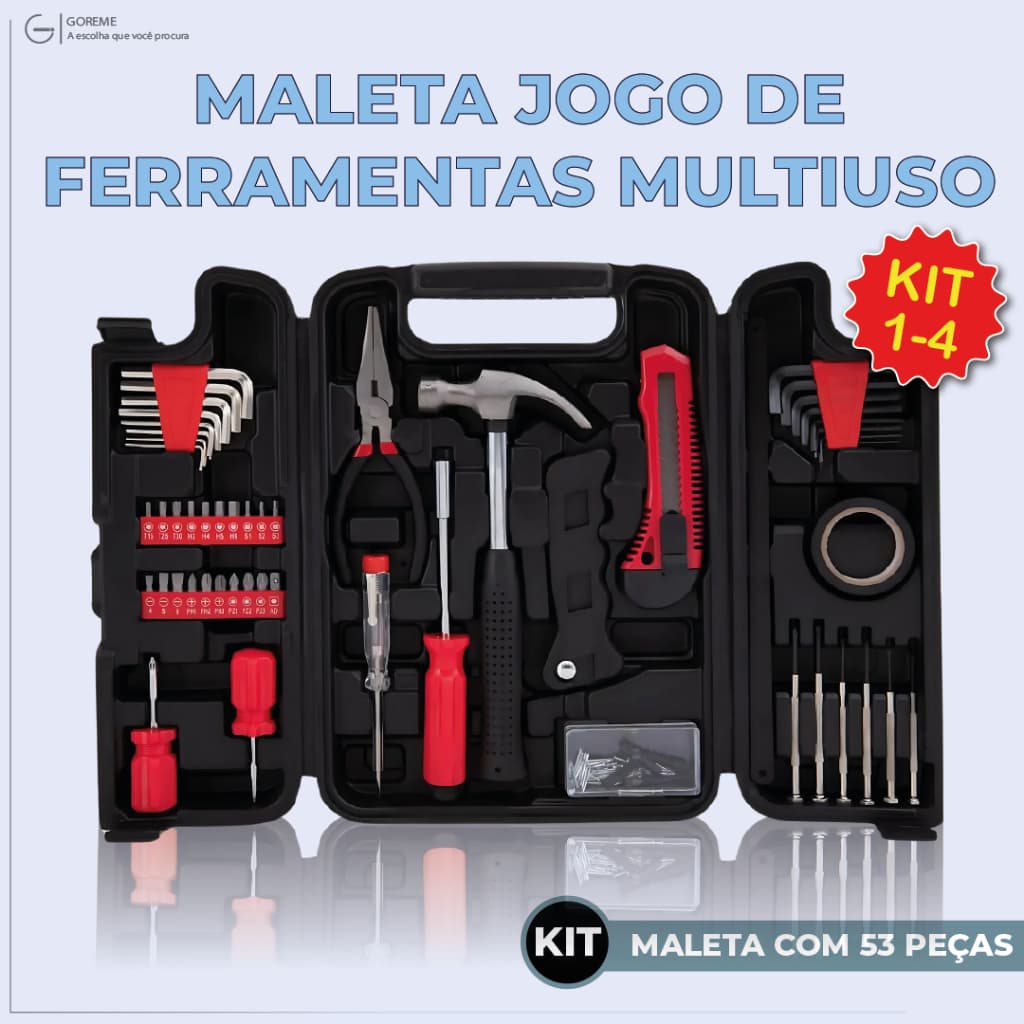 Maletas Jogo Kit de Ferramentas 53 Peças Maleta Serviços Gerais Multiuso Com Maleta Healer