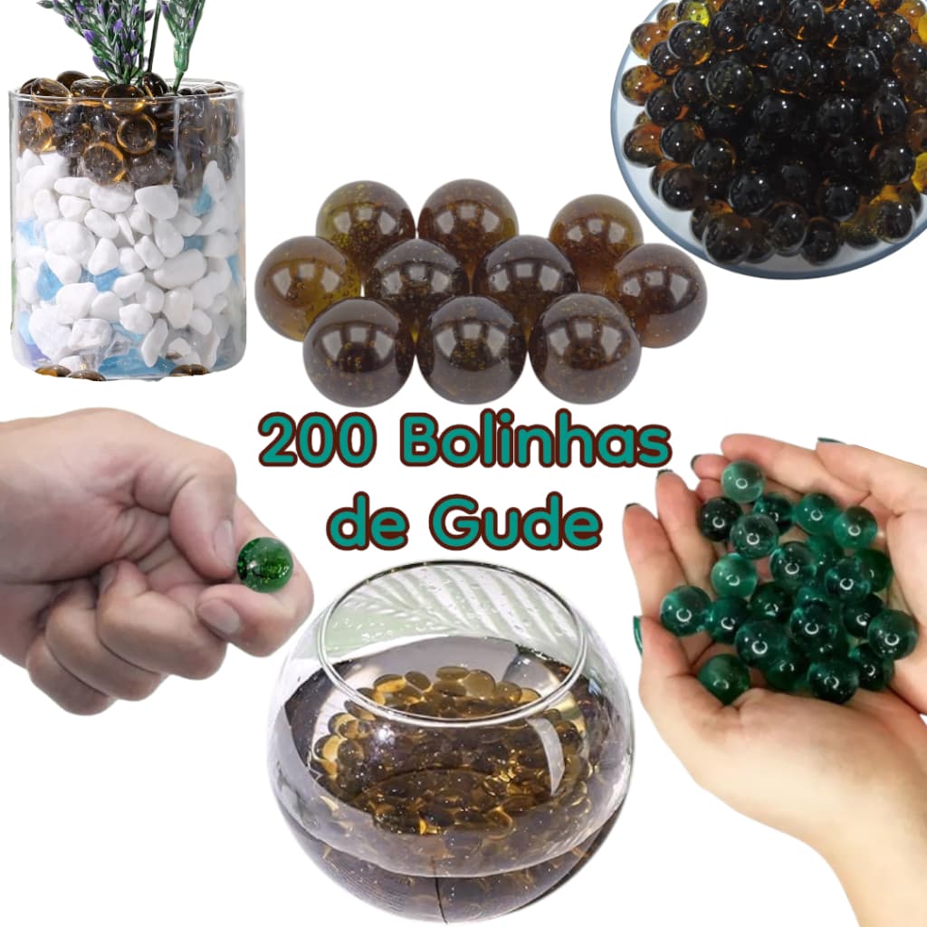 200 Bolinhas Gude de Fubeca Decoração Vidro 1,6cm Lisa Brincadeiras