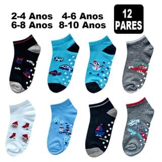 Kit 3/6/12 Pares Meias Infantil Menino Masculino Estampada Antiaderente/2-4 Anos/4-6 Anos/6 a 8 Anos/8 a10 Anos