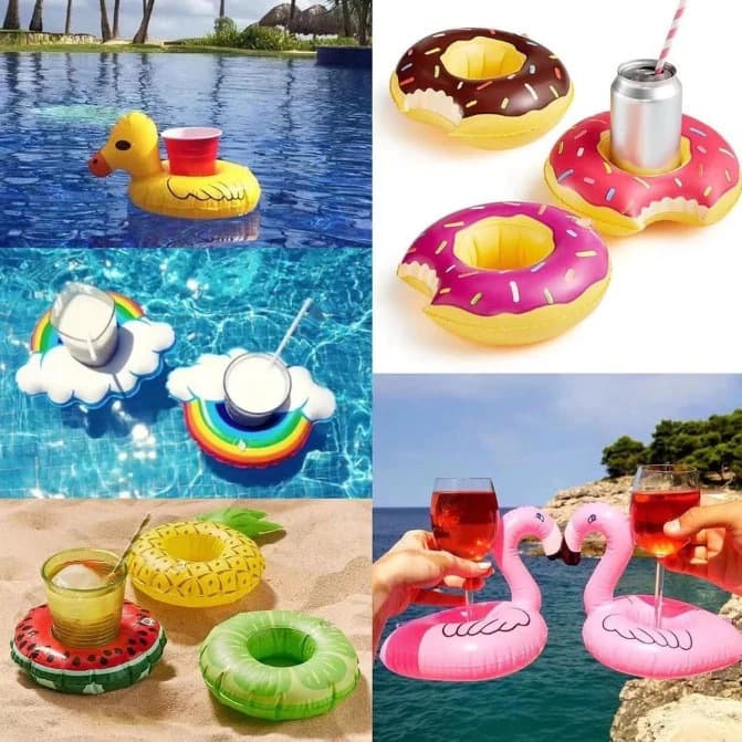 KIT 10 Porta Copo Lata Boia Inflável Para Piscina Praia Diversas Variações