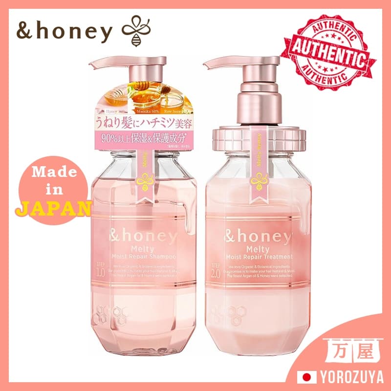 [Feito no Japão] &Honey e Mel Melty Moist Repair Shampoo Tratamento e pacote de cabelo com mel Óleo para cabelos Japan Japão