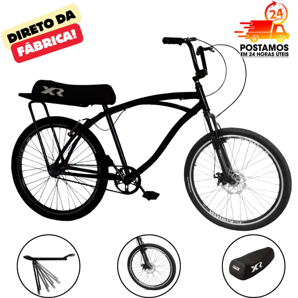 Bicicleta aro 26 Beach Caiçara Quadro Reforçado Para Motor Raio Groso Freio a Disco e Suspensão