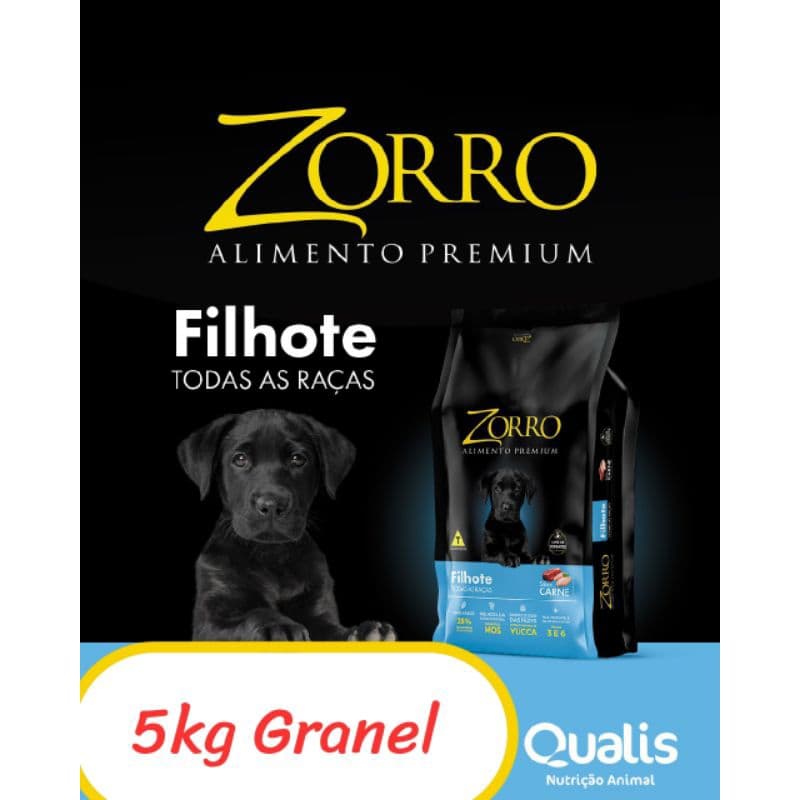 5kg a Granel , ZORRO PREMIUM FILHOTES, 28% de proteínas, ração para cachorro filhote, todas as raças.
