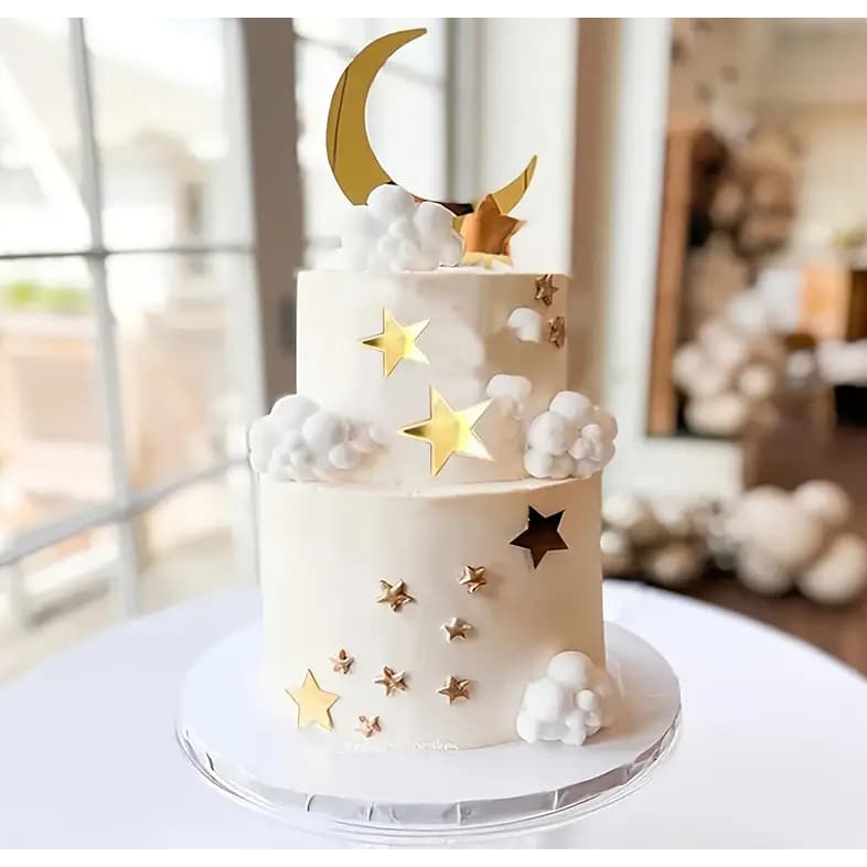 Topo de Bolo Lua com estrelas 8 peças