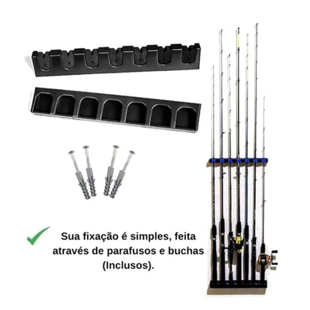 Suporte Para 7 Varas de Pesca Top Rack Organizador Suporte de Parede Incluso Parafusos e Buchas Para Fixação