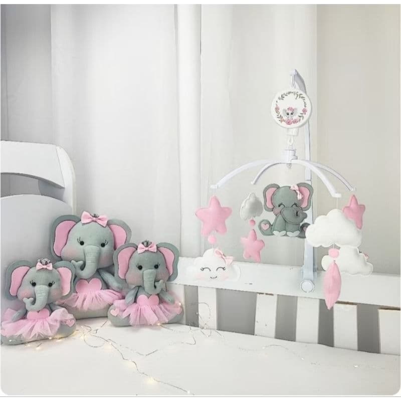QUARTO BEBÊ COMPLETO ELEFANTINHA DECORAÇÃO MÓBILE E URSAS