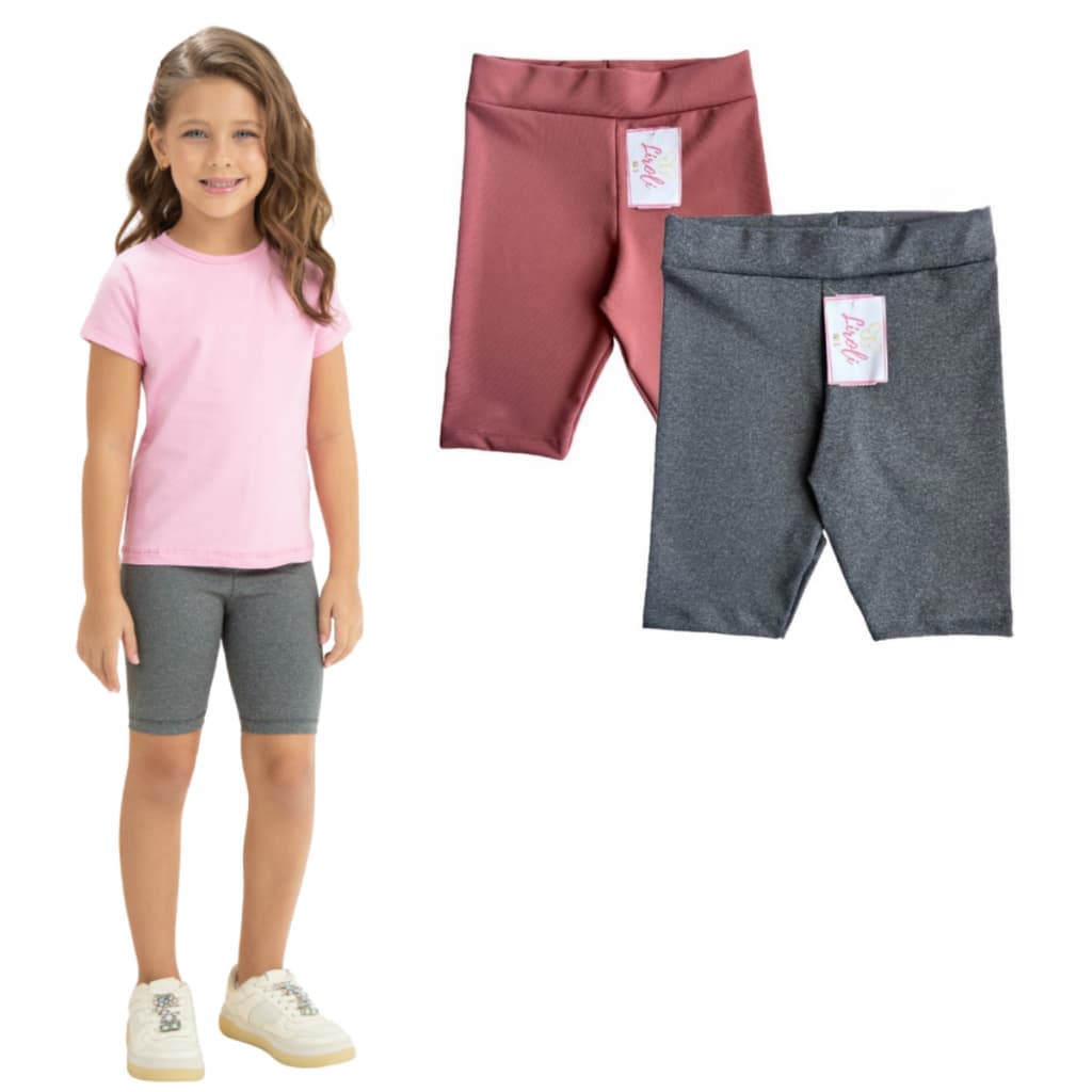Kit 2 Bermudas Shorts Suplex Infantil Juvenil Feminino Menina Tamanho 1 ao 16