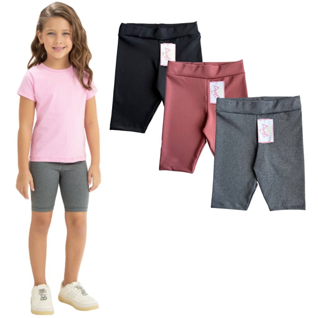 Kit 3 Bermudas Shorts Suplex Infantil Juvenil Menina Tamanho 1 ao 16