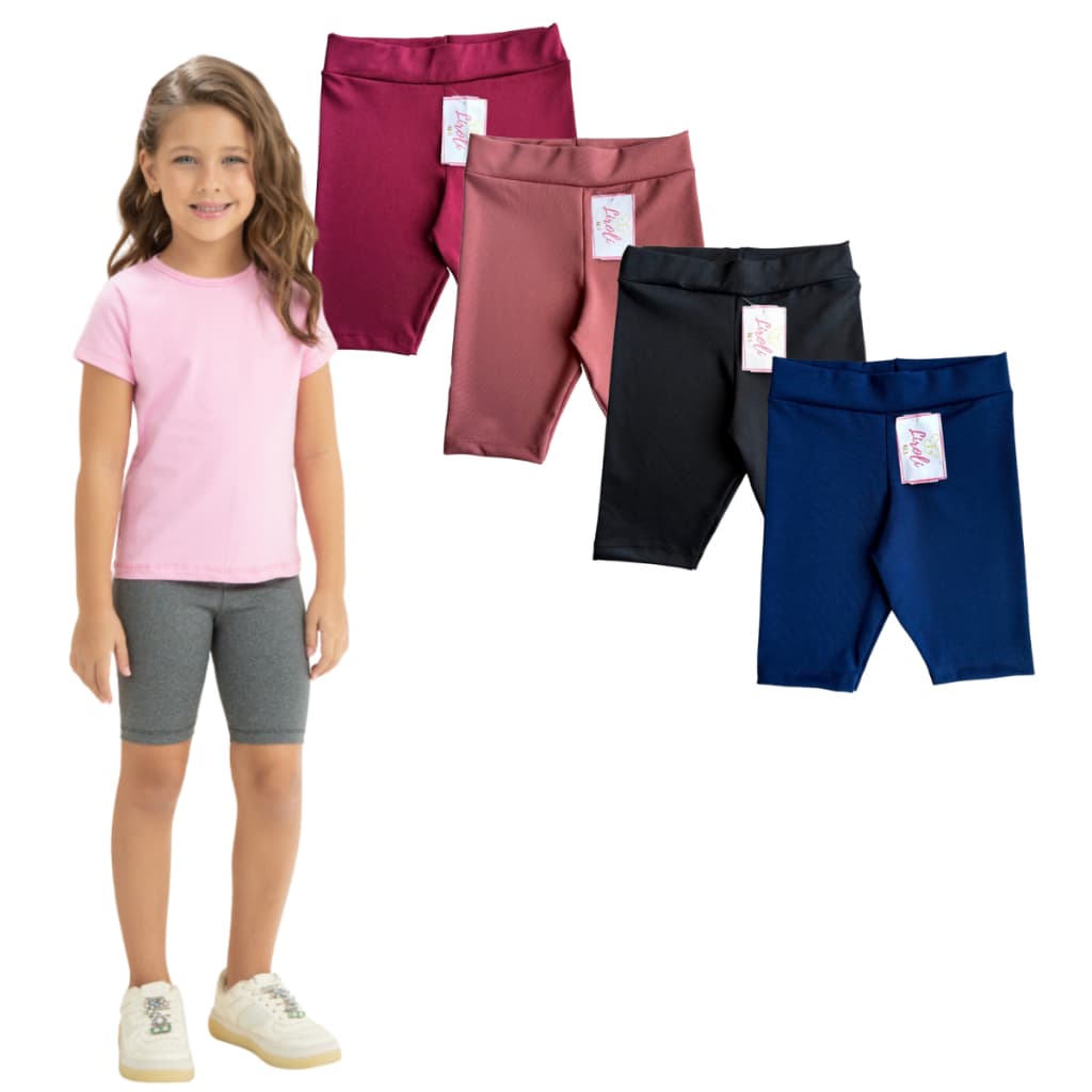 Kit 4 Bermudas Shorts Suplex Infantil Juvenil Feminino Menina Tamanho 1 ao 16