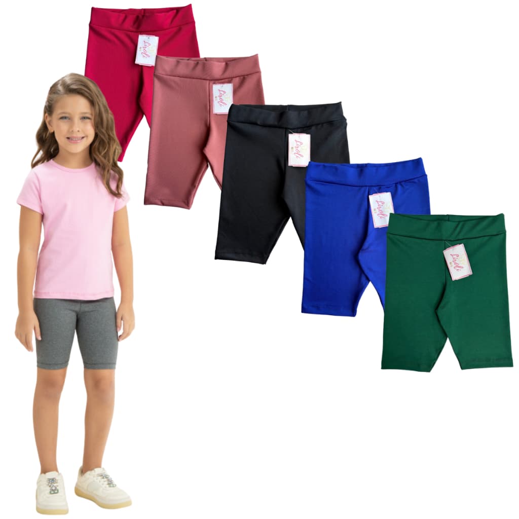 Kit 5 Bermudas Shorts Suplex Infantil Juvenil Menina Tamanho 1 ao 16