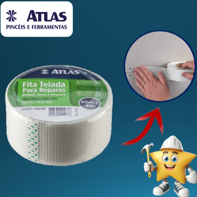 FITA TELADA PARA DRYWALL GESSO ALVENARIA 50mm X 45mm ATLAS