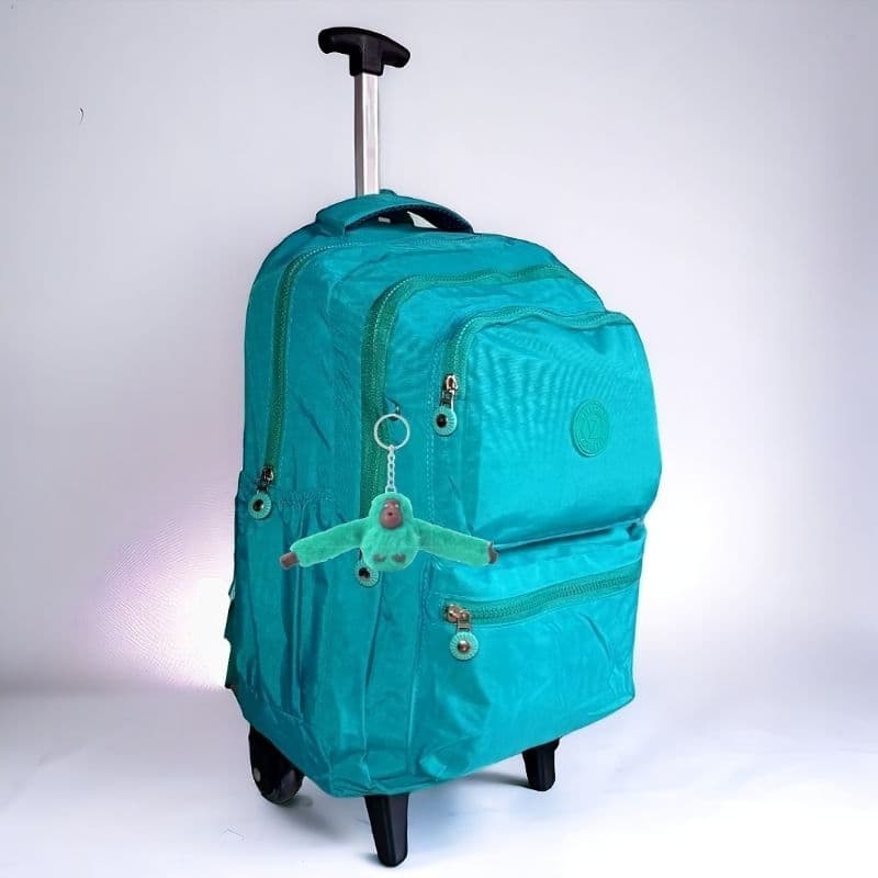 Mochila De Rodinha Feminina Reforçada Com Chaveiro Com Macaco Modelo Tactel