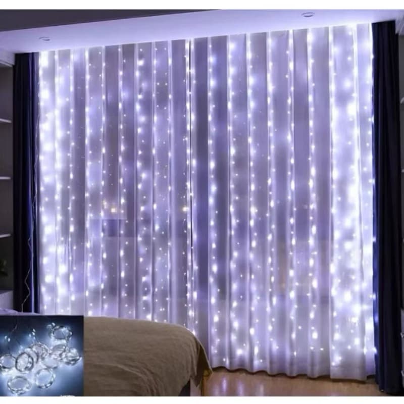 Cascata De Led 3x3m Cortina Decoração Pisca Pisca Natal Com Controle