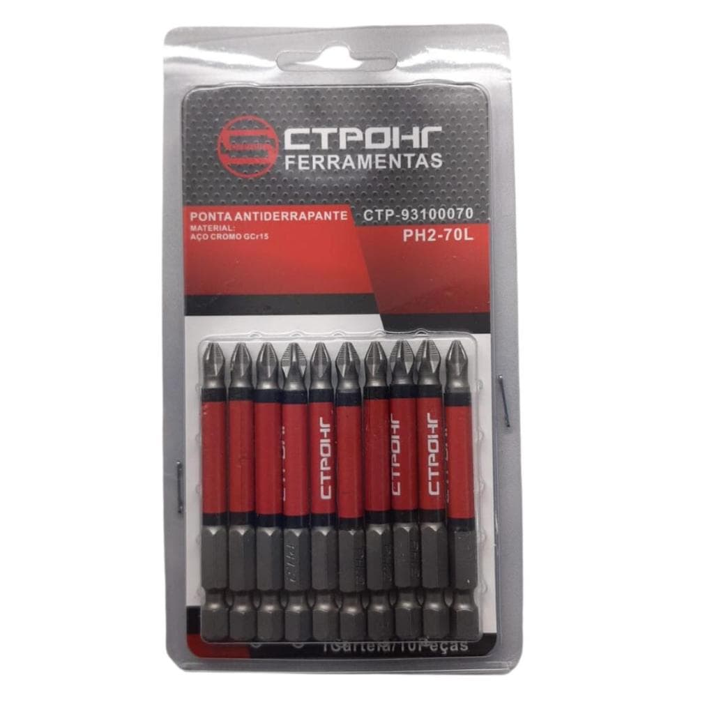 Ponta Bits Ph2 70mm Kit 10 peças Magnética Antiderrapante Ponteira Parafusadeira Aço S2