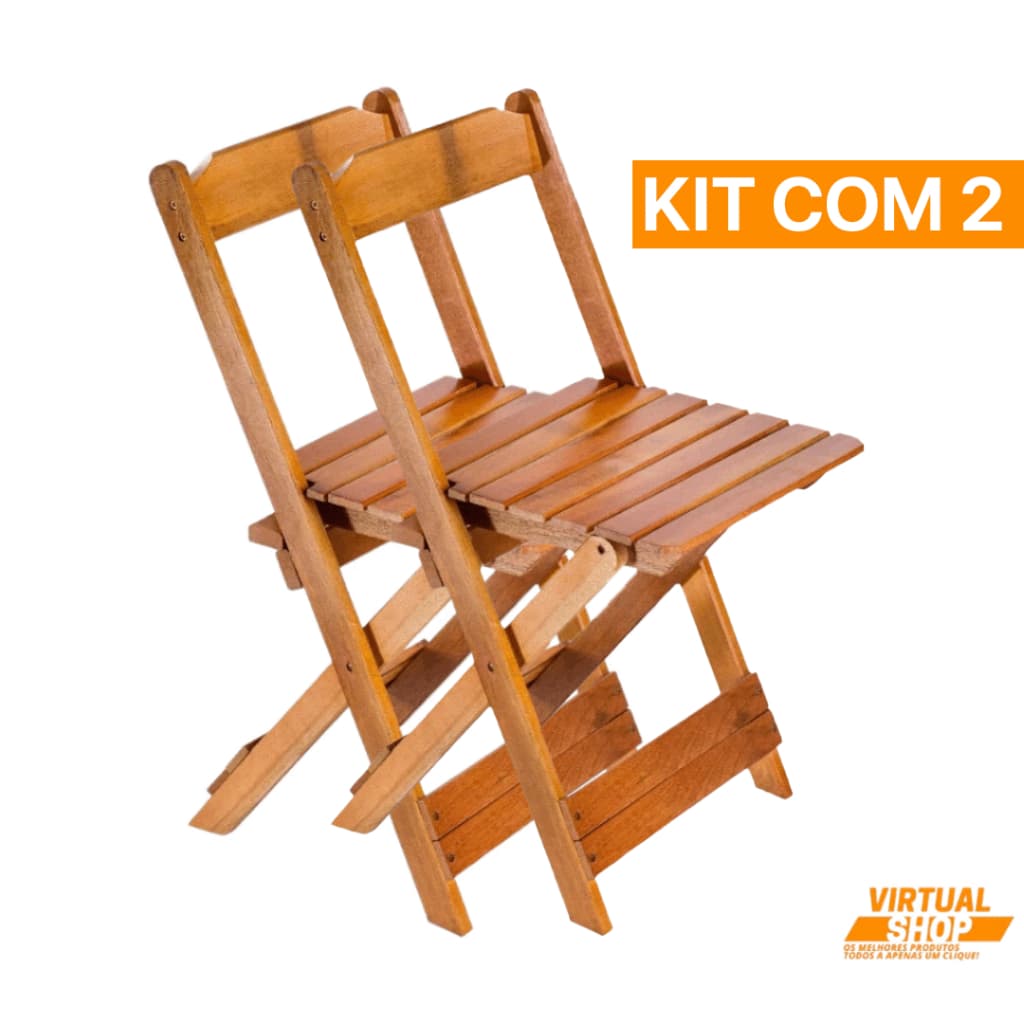 Kit 2 Cadeiras Madeira Dobrável Bar Área Gourmet Envernizada/Natural