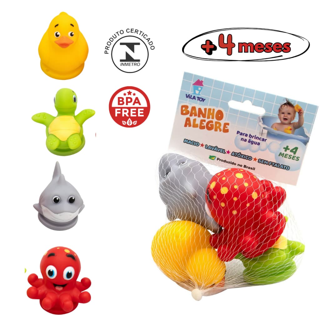 Kit 4 Brinquedos De Banho Para Bebe Banheira Piscina Água Atóxico BPA free