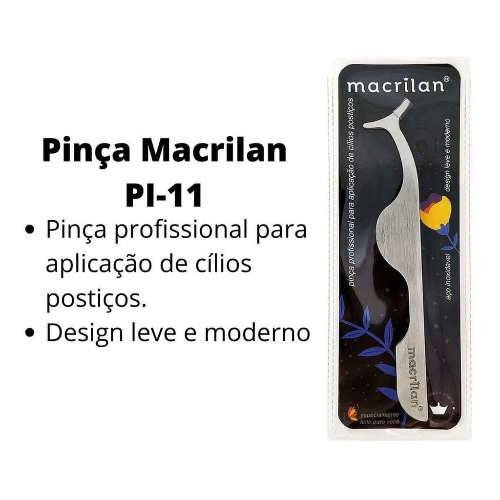 pinça PI-11 profissional para aplicação de cílios postiços macrilan