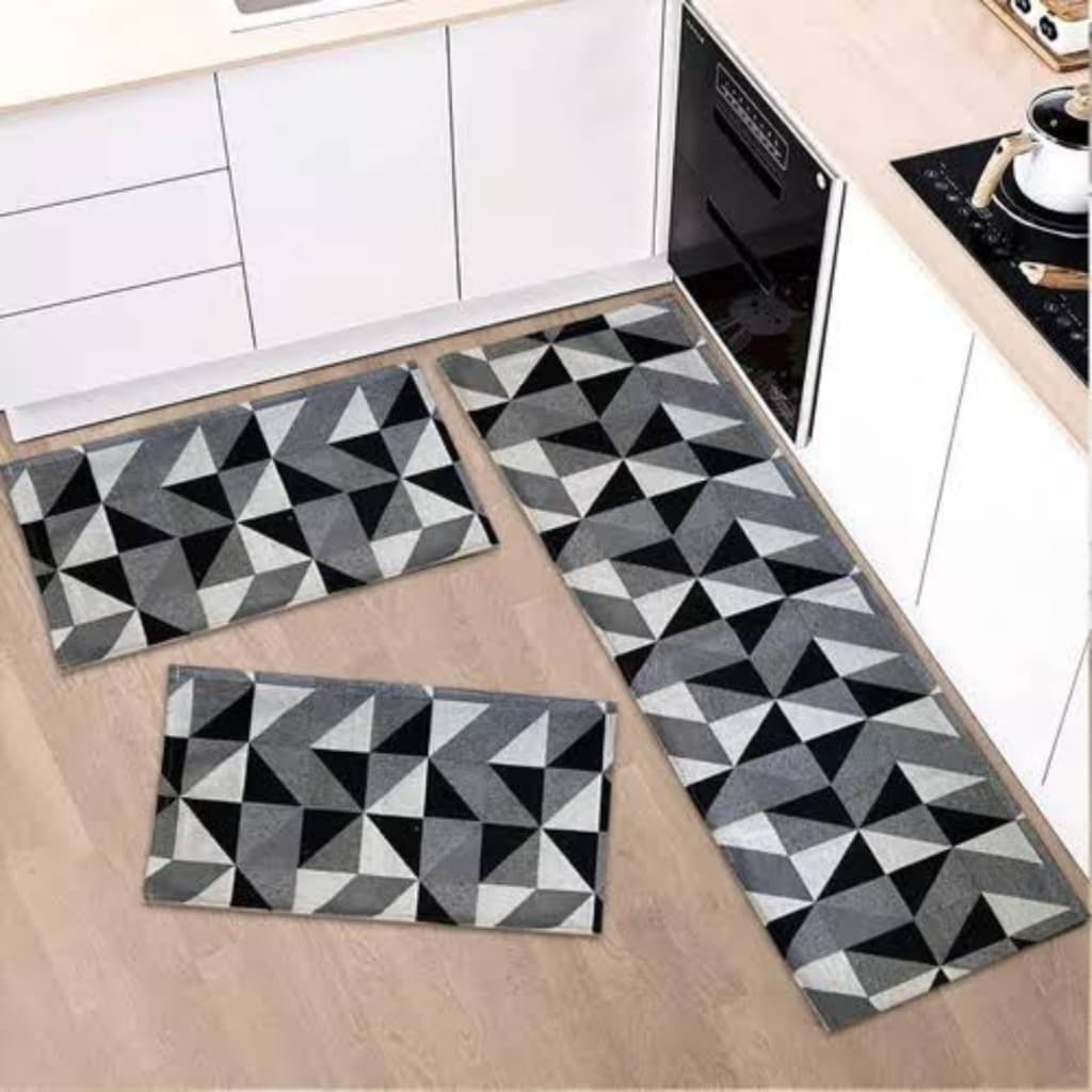 Jogo De Tapetes Cozinha 3 Peças Antiderrapante Tecido Jacquard Premium Pode Lavar Na Maquina