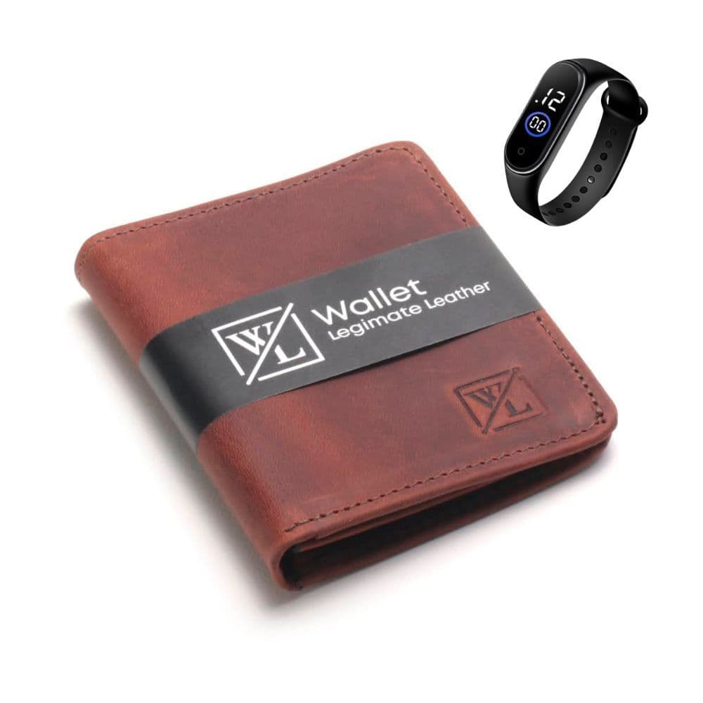 Kit Carteira Masculina Couro Legitmo Pequena Slim Compacta + Relógio