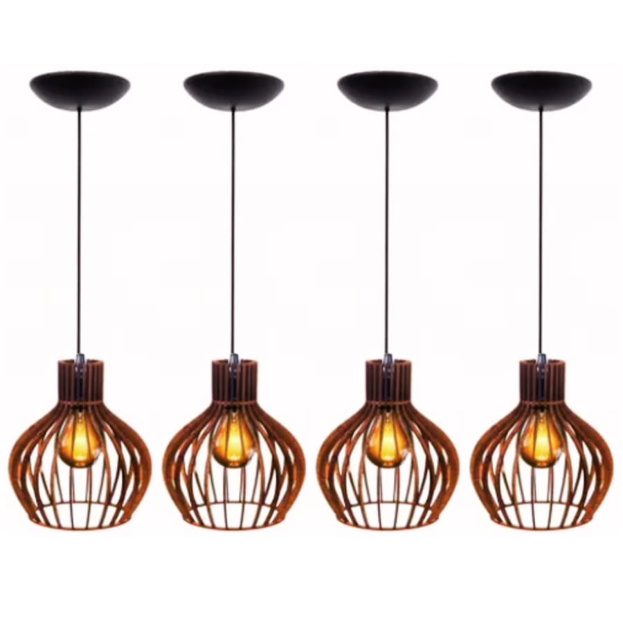 4 Pendente Luminária de Teto Lustre Decorativo Retro Rústico Cor Marrom - 4 ppm/sf
