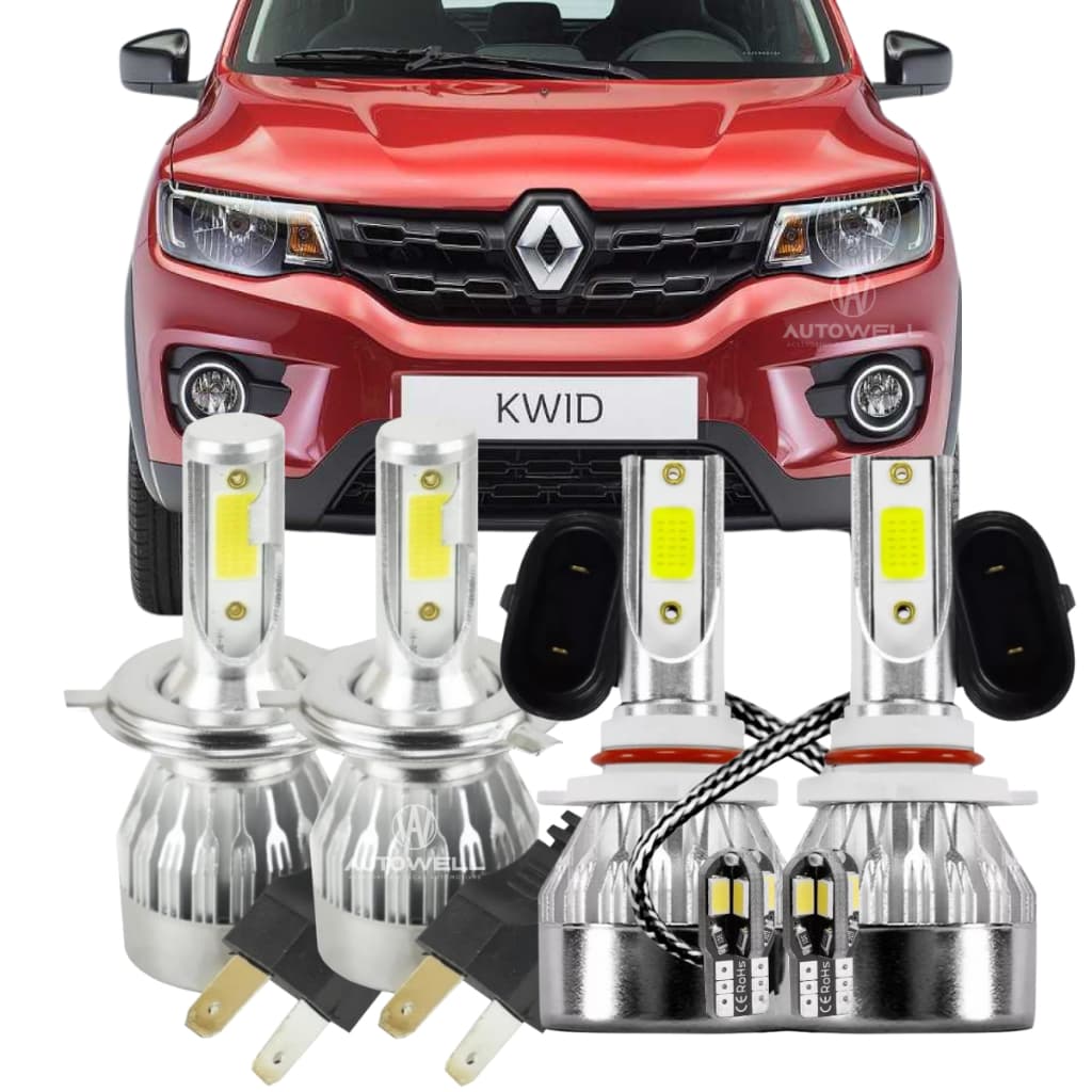 Kit Lâmpadas Super Led Kwid 2017 2018 2019 2020 Farol Alto Farol Baixo e Farol Milha