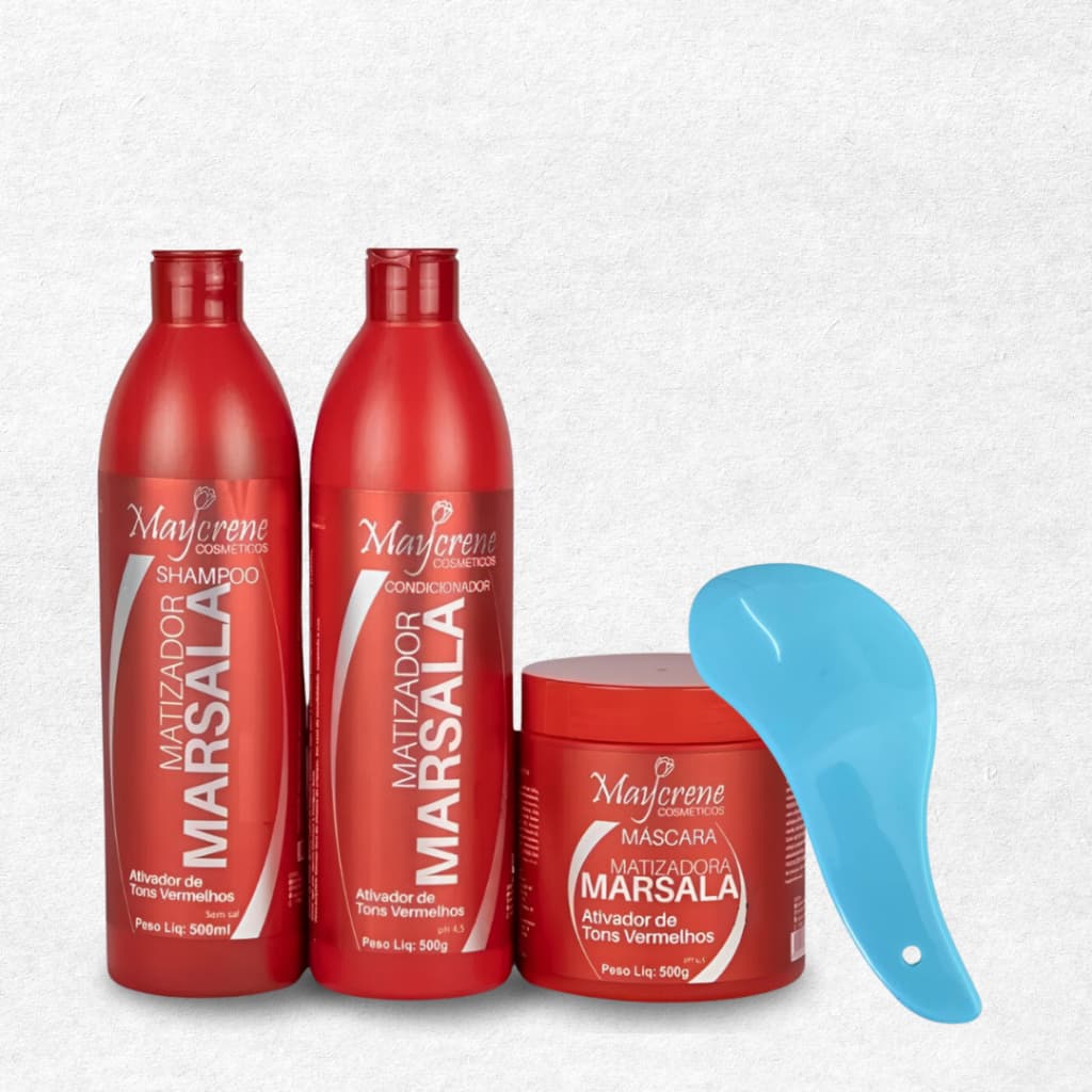 Kit Marsala Matizador Maycrene Shampoo + Condicionador + Mascara + Escova de Pentear