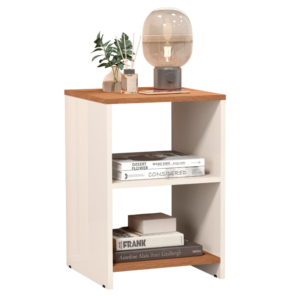 Mesa de Cabeceira Dubai Retrô Madeira 2 Prateleiras Funcional Sofisticada Off White Freijó