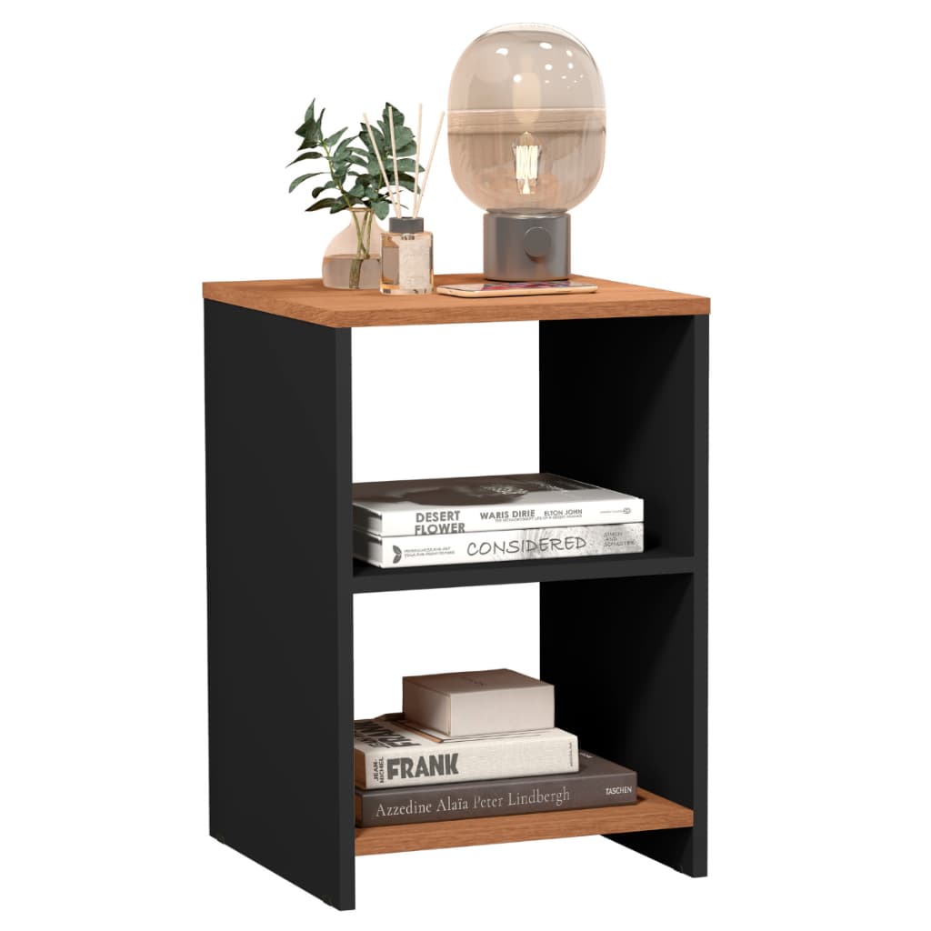 Mesa de Cabeceira Dubai Retrô Madeira 2 Prateleiras Funcional Sofisticada Preto Freijó