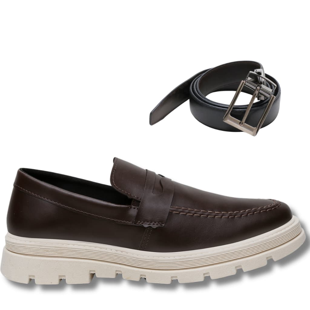 Sapato Social Masculino Mocassim Tratorado + Cinto Social