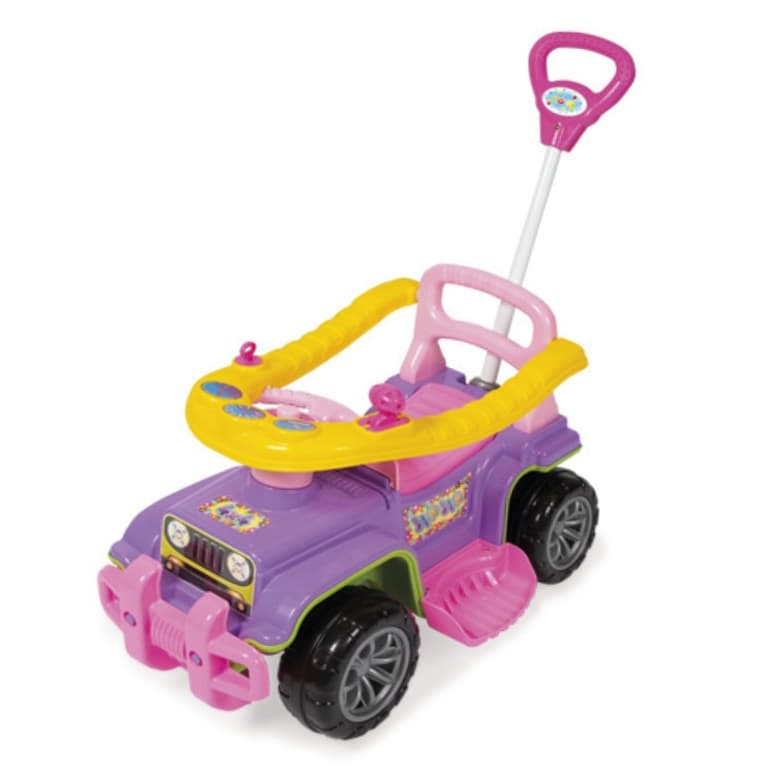 Carrinho passeio jip jip guidão direcional Menina multicolor rosa Quadriciclo Infantil Haste - Maral