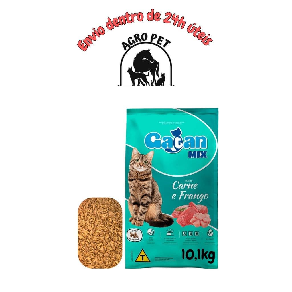 Ração Gatan Mix Para Gatos Adultos Sabor Carne E Frango 10,1kg-RAÇÃO para  GATO ADULTO SEM CORANTES.
