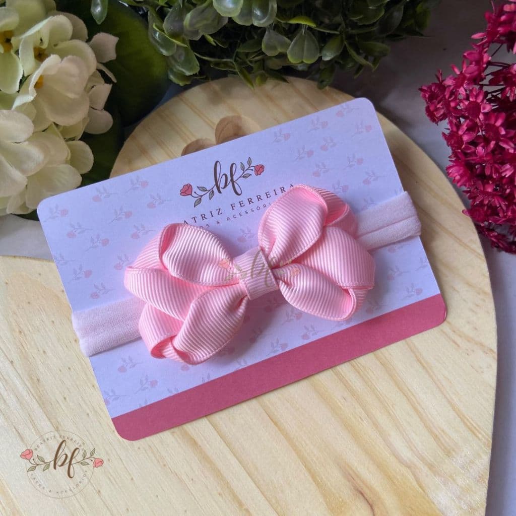 Laço Amor - Faixinha Slim Recém Nascido, Saída Maternidade, Lacinhos de Cabelo RN Infantil Menina, Meia de Seda