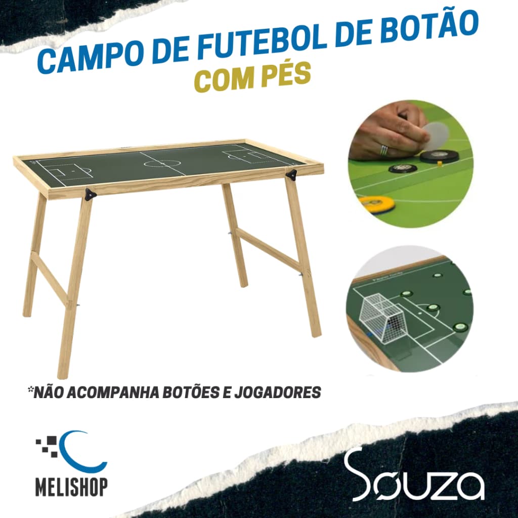 Campo Futebol de Botão Portátil com Pés Dobráveis 100x70cm Mesa Jogo Souza & Cia