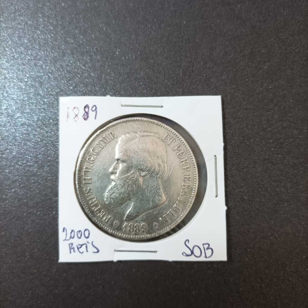 Moeda  antiga de Prata 2000 Réis, Brasil Império - Ano: 1889 - Imperador Pedro II