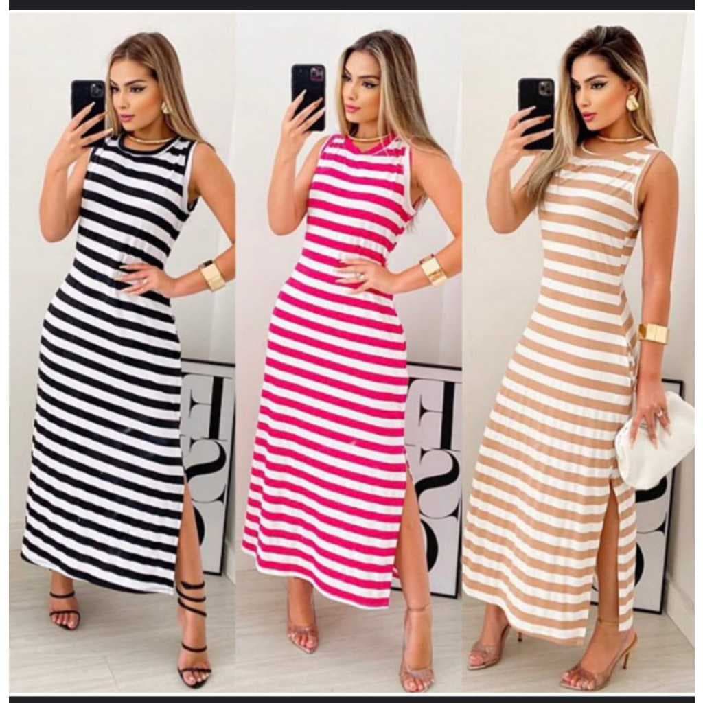 Vestido Regata Midi listrada  é o Novo Queridinho na viscolycra G,GG/moda feminina