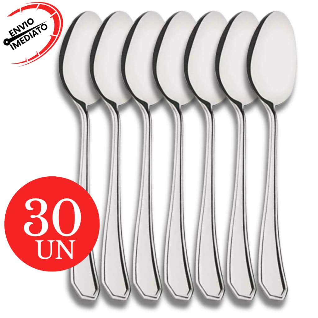 Kit 30 Peças Colher Sobremesa Elegante Aço Inox Restaurante Churrascaria Pizzaria Cafeteria Doceria