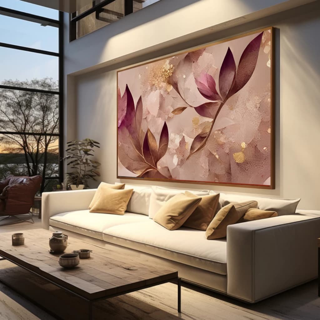 Quadro Decorativo 80x110cm Floral Rose Dourado Decoração de Parede Hall Luxo Sala Quarto MDF