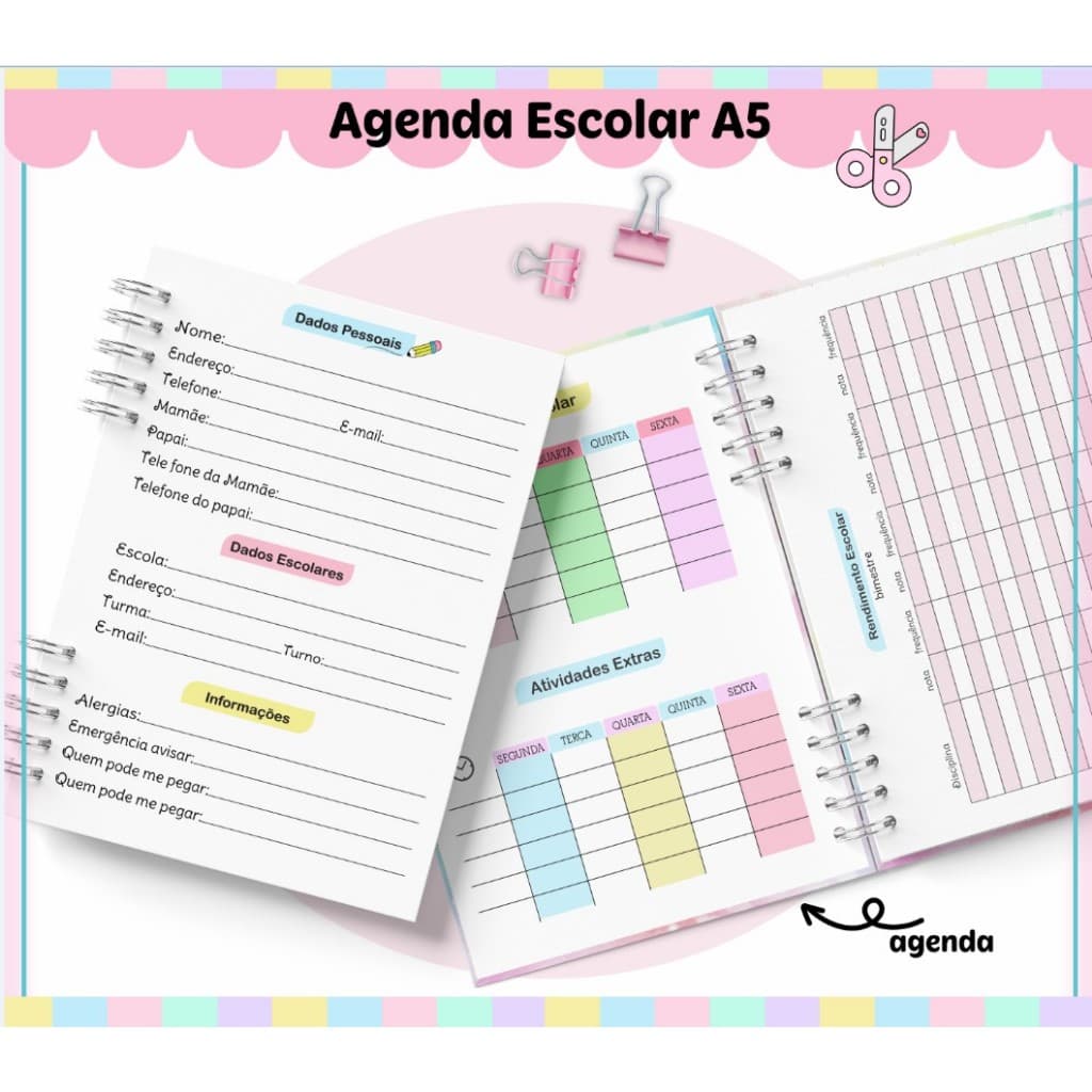 Miolo de Agenda Escolar Caderno Escolar Permanente | 2027