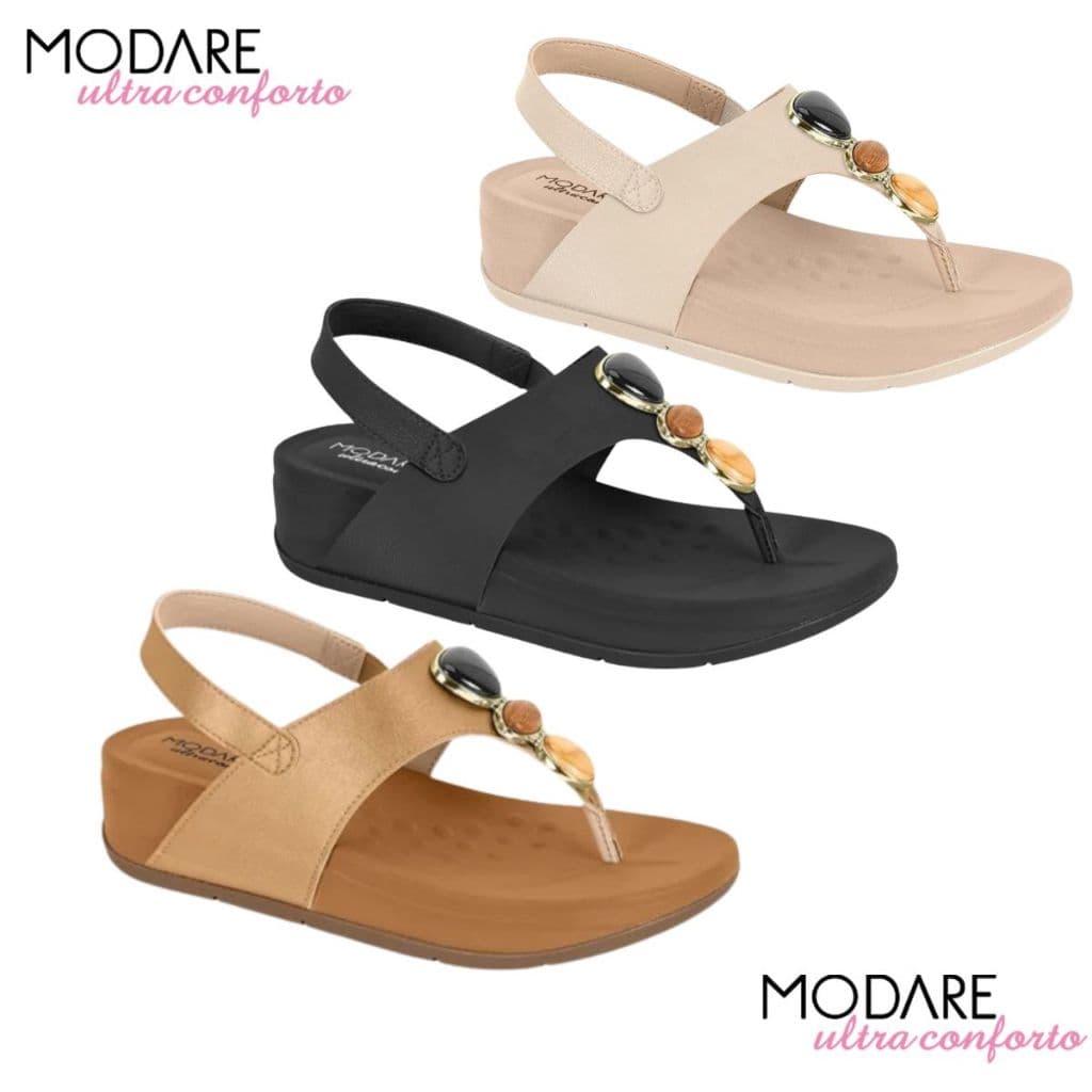 Sandalia Papete Modare Feminino Casual Detalhe Pedras Conforto Esporao Ref: 7207.102