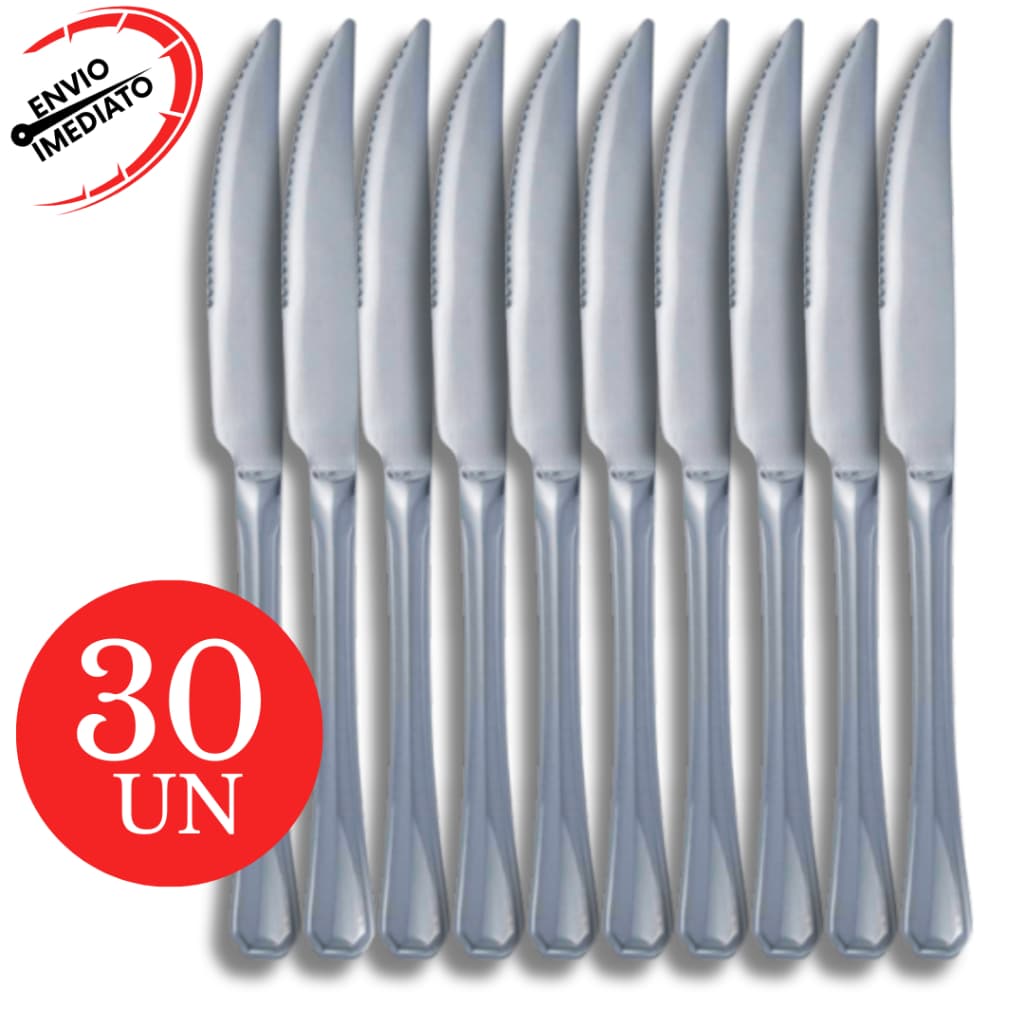Kit 30 Faca Mesa Aço Inox Elegante Talher Churrascaria Pizzaria Restaurante Buffet Casa Bar