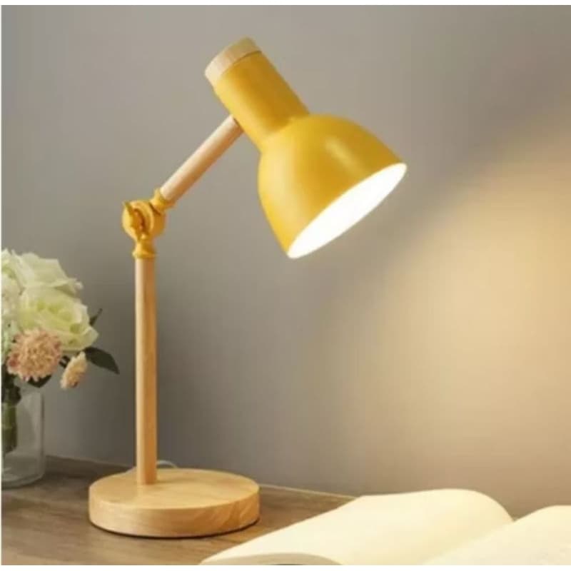 Luminária Rosa De Mesa Retrátil Retrô com Base de Madeira Luminária de Ferro Decoração Quarto, Sala