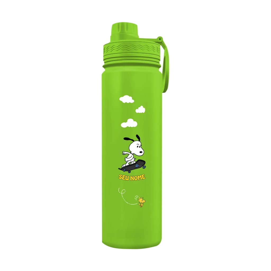 Garrafa Térmica Fresh Com Alça Personalizada com Seu Nome - Snoopy Skatista