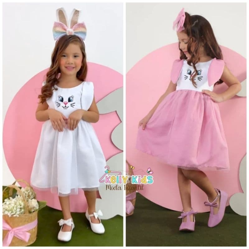 Vestido Infantil Coelhinho da páscoa glitter