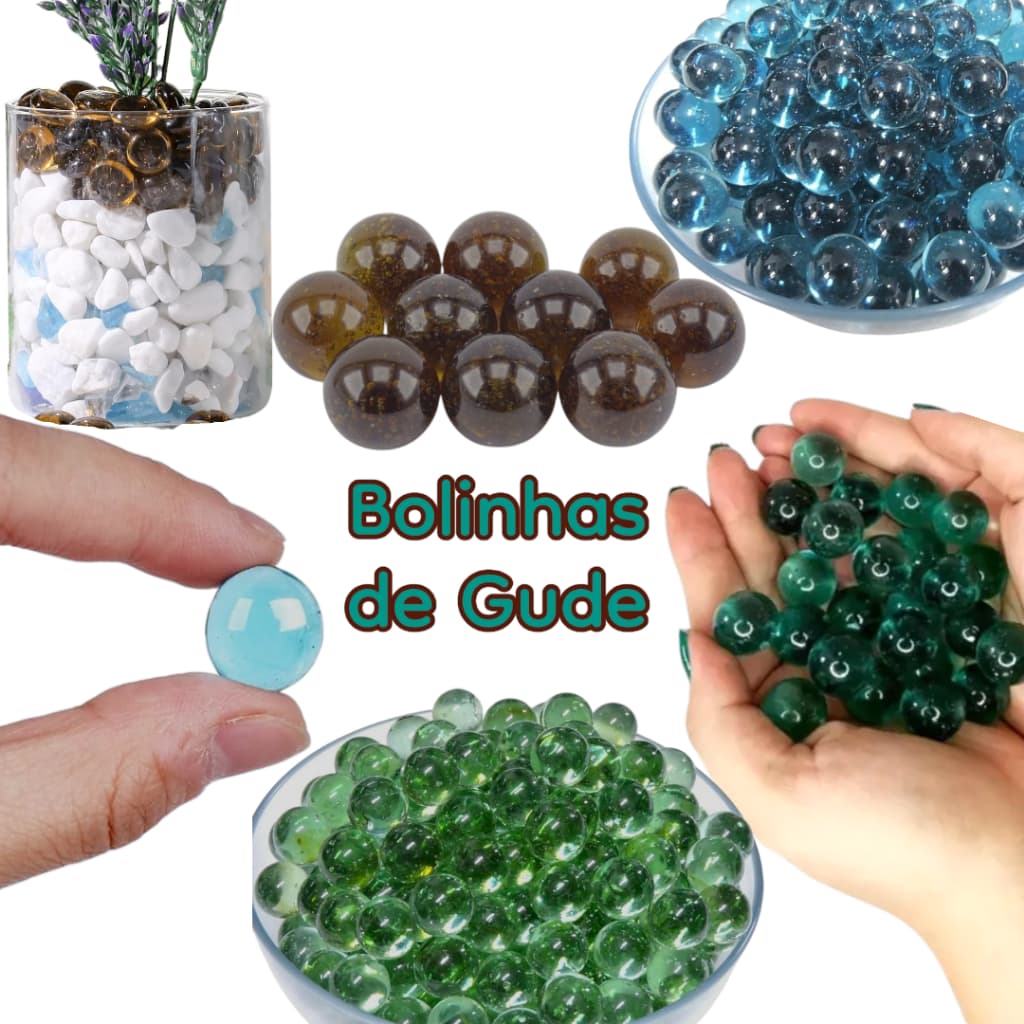 Kit de 50, 100 e 200 Bolinhas Gude Fubeca Decoração Vidro 1,6cm Lisa Brincadeiras