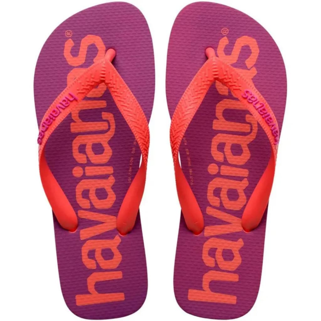 Chinelo Havaianas Top Logomania Hightech Logo Original Salmão Azul Unissex Lançamento