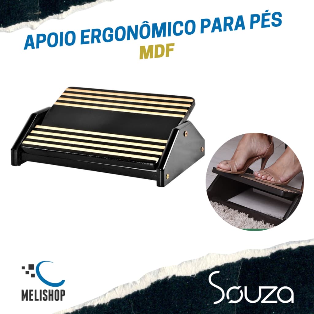 Apoio Ergonômico para Pés MDF Black Piano Descanso Confortável Souza e Cia (3704)